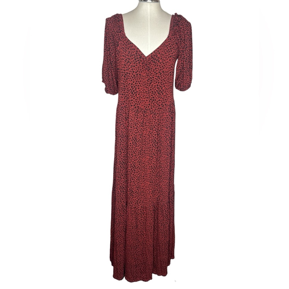 Cheetah Print V-Neck 3/4 Balloon Sleeve Stretchy Maxi Dress Size 12